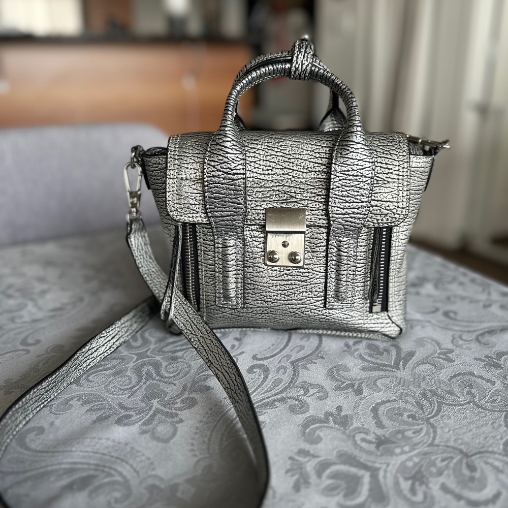 Philip Lim Pashli Mini Leather Satchel Bag Silver